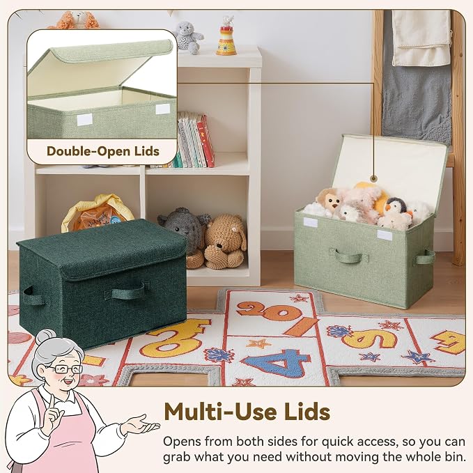 GRANNY SAYS Stoarge Basket with Lid, Decorative Storage Boxes, Closet Storage Bins for Clothes, Collapsible Stackable Organization, Sage Green&Dark Green, 2-Pack - Image 4