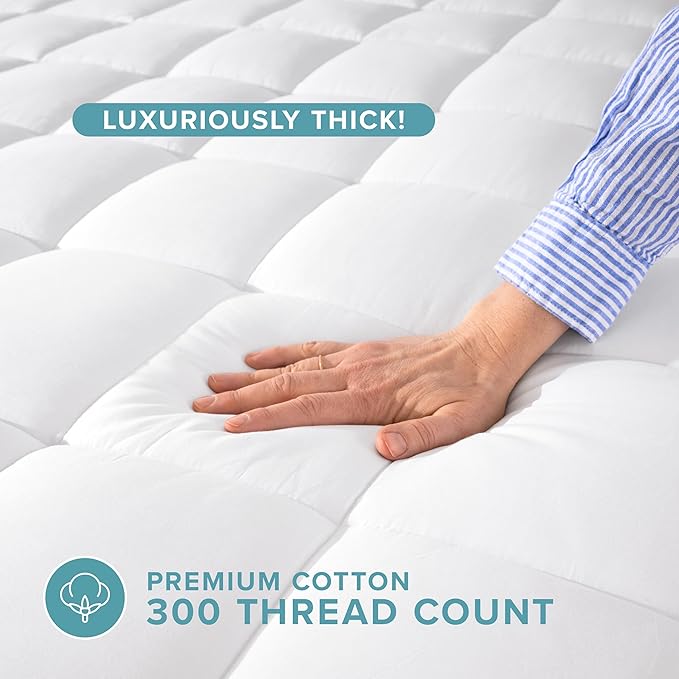 Bare Home California King Cotton Top Mattress Cover - Deep Pockets, Breathable, Down Alternative Fiber Fill