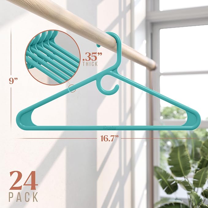 NEATERIZE Thick Heavy Duty Hangers - Aqua Plastic Clothes Hangers 24 Pack - Great for Coat Hanger, Jackets Jeans & Suit Hanger for Closet - New Apartment Essentials Percheros Ganchos para Colgar Ropa - Image 2