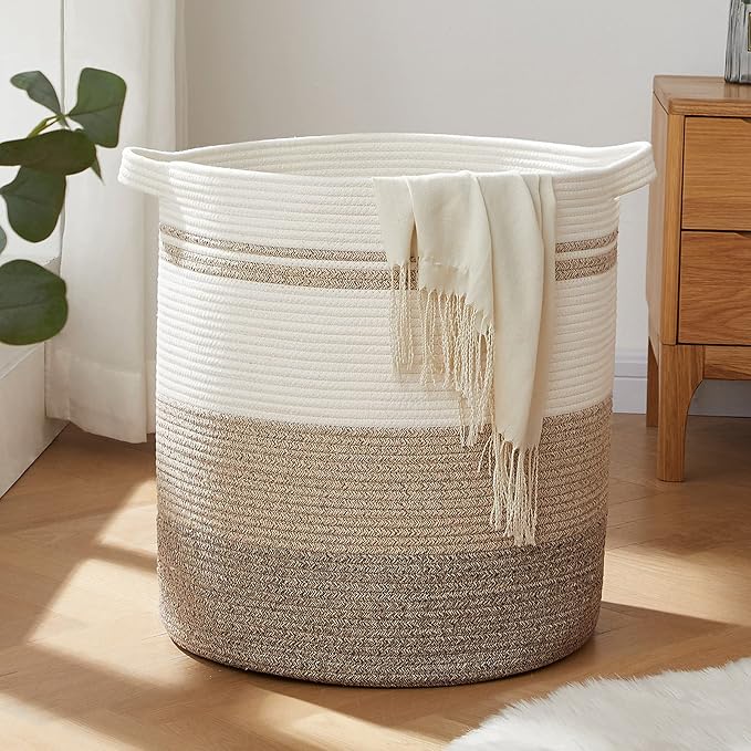 OIAHOMY 80L Laundry Baskets Hamper with Handles,Decorative Basket for Living room,Woven Storage Basket for Toys Bin,Pillows, Blankets,Clothes-20x18in-Gradient Yellow by MasterofSpaceOptimization