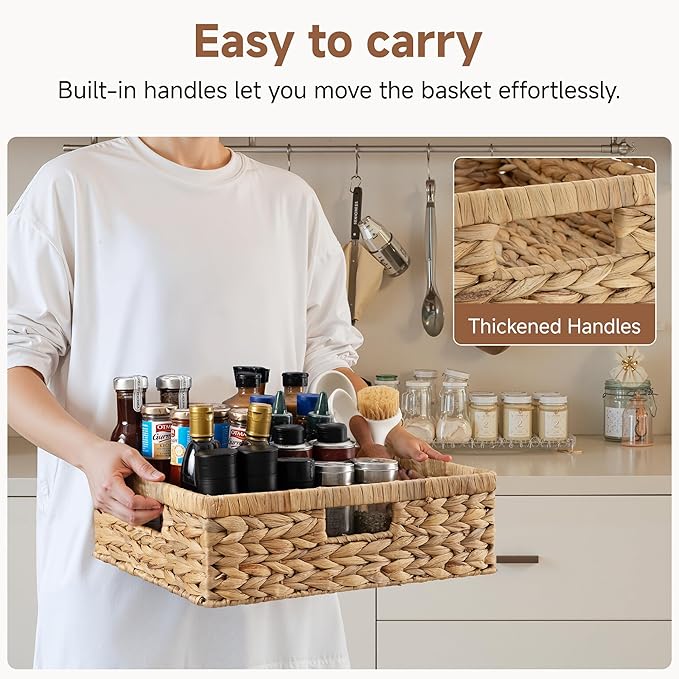 StorageWorks Pantry Baskets, Wicker Storage Baskets for Organizing, Shelves, Pantry Organizers and Storage, Water Hyacinth, 15½"L x 11¾"W x 4 ¾"H - Image 3