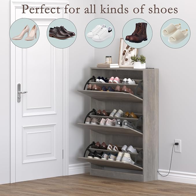 BORNOON Shoe Cabinet with Odor Control and Back Panels, Deodorizing Slim 3-Flip Shoe Storage Cabinet for Entryway, Freestanding Hidden Shoe Rack Organizer for Entrance, Hallway, Bedroom - Image 4