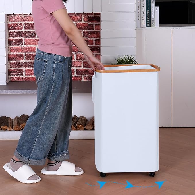 Laundry Basket with Wheels, 75L Clothes Hamper for Laundry, Laundry Hamper with Lid and Inner Bag, for Laundry Room, Bedroom, Dormitory Storage,White - Image 5