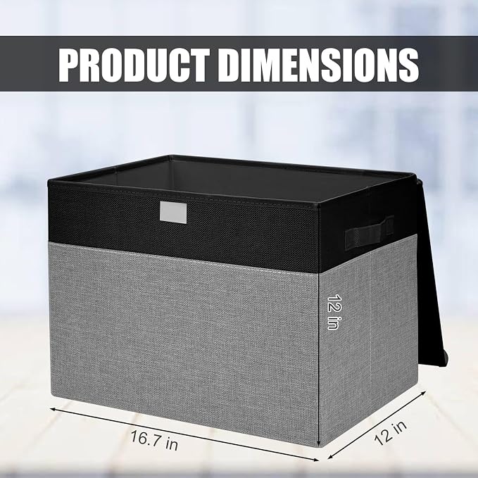 Bagnizer Large 42 Quarts Fabric Storage Bins with Lids [2-Pack] Linen Collapsible Foldable Storage Cubes, Closet Organizer Containers boxes with Handles for Home Office (16.7 x 12 x 12, Black & Gray) - Image 2