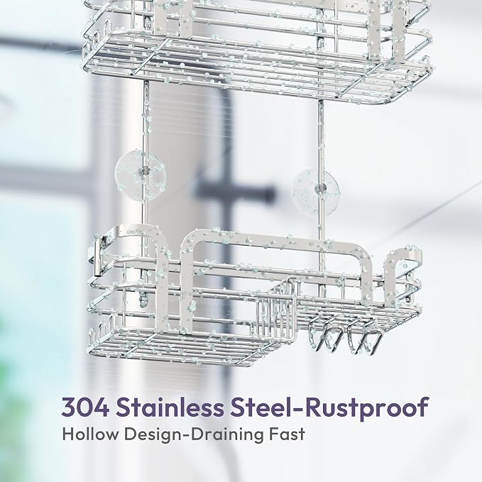 SWTYMIKI Shower Caddy Hanging Organizer - Over the Door Shower Caddy with Soap Holder, 11 Hooks, 2 Installation Ways, Stainless Steel Rustproof Bathroom Organizer, Silver - Image 7
