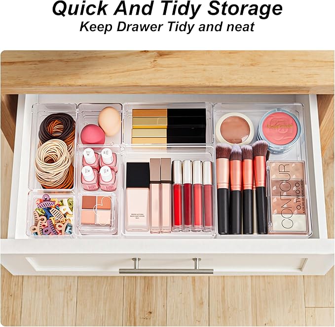 SMARTAKE 7-Piece Drawer Organizer with Non-Slip Silicone Pads, 4-Size Desk Drawer Organizer Trays Storage Tray for Makeup, Jewelries, Utensils in Bedroom Dresser, Office and Kitchen (Clear) - Image 5