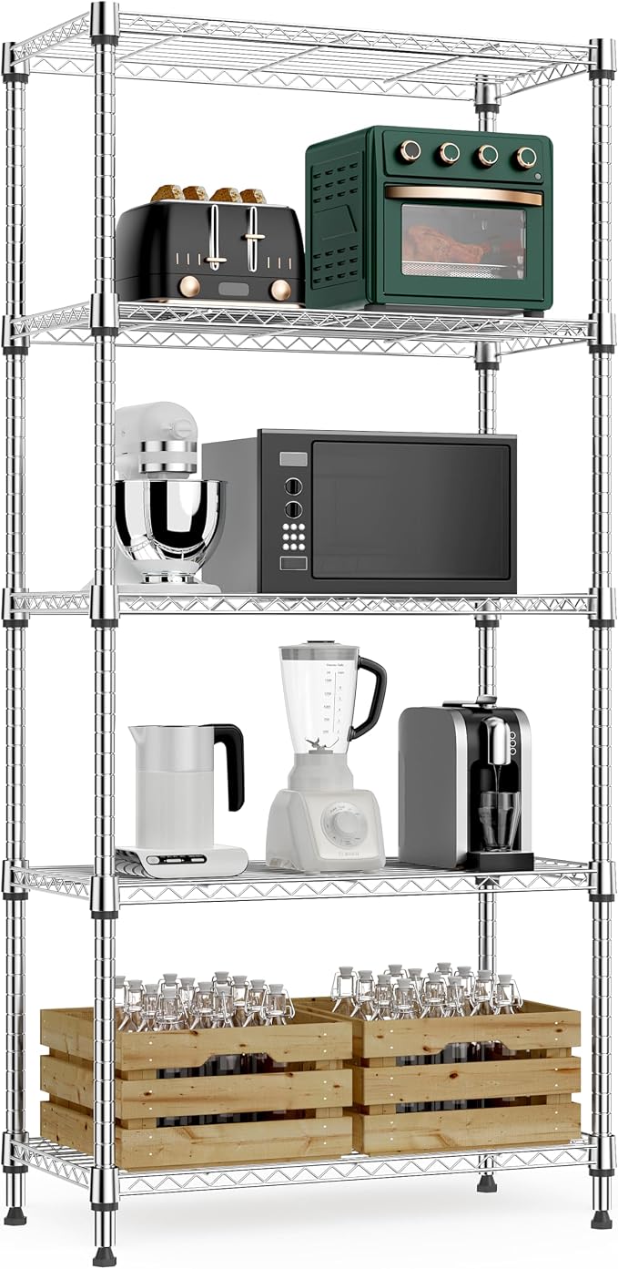 M MZG 1250 lbs 5 Tier Shelf Metal Storage Shelves Wire Rack Closet Organizers for Garage Kitchen Bathroom Laundry Black 11.8" D x 23.6" W x 59.5" H by MEIGAOPLASTICANDMETALHKCOLIMITED