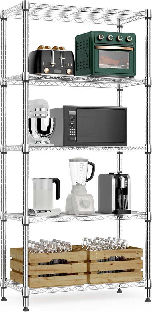 M MZG 1250 lbs 5 Tier Shelf Metal Storage Shelves Wire Rack Closet Organizers for Garage Kitchen Bathroom Laundry Black 11.8" D x 23.6" W x 59.5" H by MEIGAOPLASTICANDMETALHKCOLIMITED