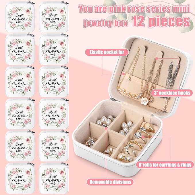 Kacctyen 12 Pieces Best Mom Ever Mini Travel Jewelry Case Bulk Mother's Day Church Gifts Watercolor Flowers Women Party Favor Gift for Secretary Girls Leather Travel Jewelry Case - Image 3
