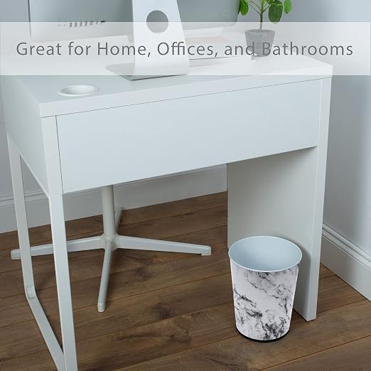 Bath Bliss 5 Liter Small Wastebasket | Round Open Top | Trash Can | Bathroom | Bedroom | Kitchen | Office | Dorm | Disposal Waste Bin | Garbage | Marble - Image 4