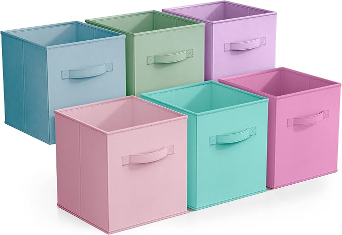 Sorbus Fabric Storage Cubes - 6 Foldable Storage Bins for Organizing Pantry, Cubbies, Toy Box - Clothes Storage & Closet Organizer - 11 Inch Collapsible Cube Baskets for Shelves with Handle by Sorbus
