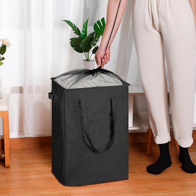efluky Slim Laundry Basket, Narrow Laundry Hamper with Handles, Collapsible Dirty Clothes Hamper, Tall Laundry Bin for Laundry Room, Dorm and Bedroom, 90L Black - Image 4
