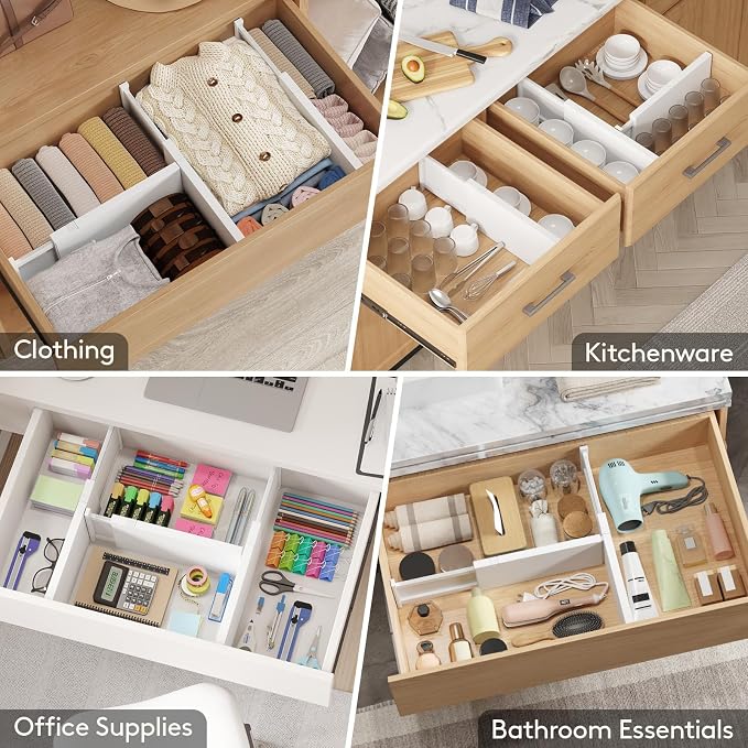 Lifewit 10 Pack 6" High Drawer Dividers 34-56cm/13.5-22" Adjustable Drawer Organizer for Clothes/Utensils, Expandable Drawer Separator in Dresser/Kitchen/Bedroom/Office Organization & Storage White - Image 7