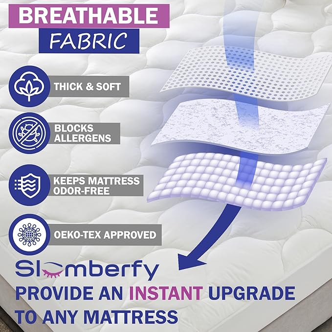King Size Waterproof Premium Mattress Pad by Slumberfy – Quilted Fitted 400 TC Cotton Mattress Protector - All Natural & Breathable Fabric, Cooling Topper (76X80 in)