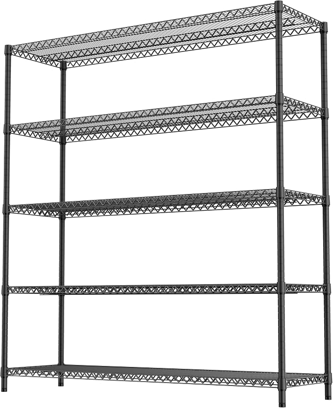 M MZG 3500LBS 59" W 5 Tiers Storage Shelves, Metal Shelving Wire Metal Shelving Unit Shelves for Storage Adjustable Garage Shelving for Pantry Kitchen Garage Black 17.7" D x 59.1" W x 70.4" H - Image 7