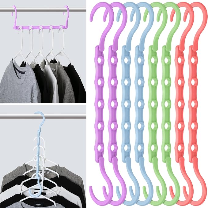 Mr. Pen- Space Saving Hangers for Clothes, 8 pcs, Playful Pop Colors, Plastic Multi Clothes Hangers Space Saving, 5 Slots, 360° Rotating Hooks by MrPen