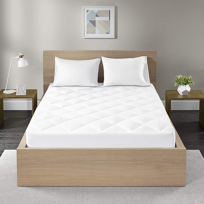 Madison Park Twin Mattress Protector Pad Waterproof Bed Cover, Breathable 300TC Sateen Cotton, Diamond Quilted Topper, Quiet Nights, Fitted Pocket Fits Up to 18 Inch, Machine Washable, White