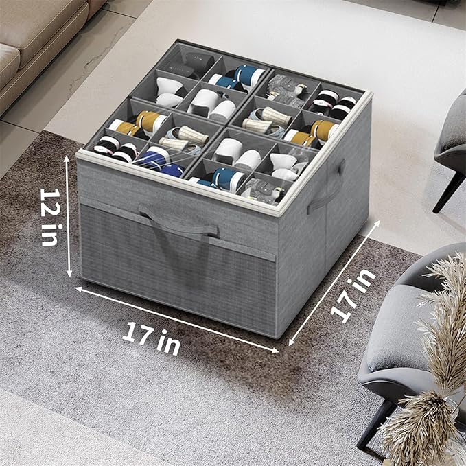 Aokeyee Shoe Organizer for Closet,2 Pack Foldable Shoe Storage Organizer Box Bin with Adjustable Dividers and Clear Cover, Fits up to 16-32 Pairs - Image 6