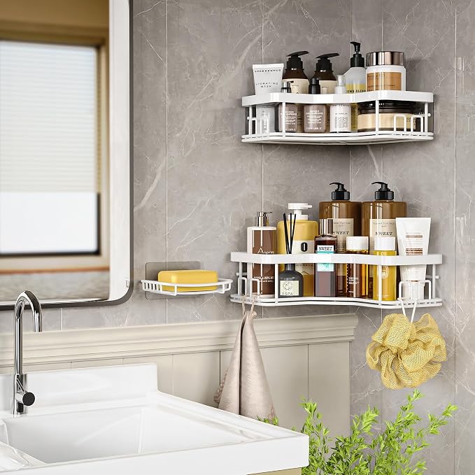 MAXIFFE 3 Pack X-Large Corner Shower Caddy with Soap Holder, Large Capacity Sturdy Easy Install No Drilling Stainless Steel Hold 40 LB Shower Organizer Shelves Rack for Family Renters Bathroom, White - Image 7