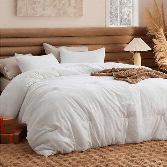 Bedsure Oversized King Comforter Set, White Soft Prewashed Bedding for All Seasons, 3 Pieces GentleSoft™ Bed Set, 1 Lightweight Comforter (120"x98") and 2 Pillowcases (20"x36")