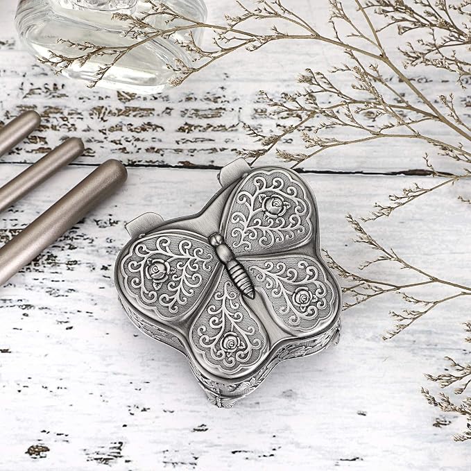 Hipiwe Vintage Metal Jewelry Trinket Box - Butterfly Shape Jewelry Organizer Treasure Chest Ring Holder, Earrings Necklace Storage Box Keepsake Box for Women - Image 8