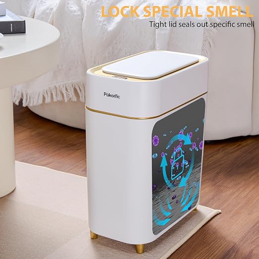 Pukomc Automatic Small Sensor Trash Can with Touchless Lid, 2.3 Gallon / 9L Smart Garbage Can, Quiet Close White Gold Waste Bin - Perfect for Kitchen, Living Room & Small Spaces - Image 6