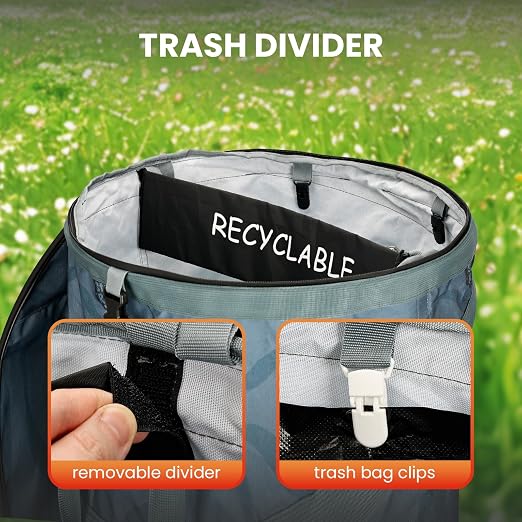 Pop-Up Trash Bin with Removable Divider, Heavy Duty Bottom, Collapsible Storage for Camping, Laundry, Storage and Garden, Waterproof and Tear Resistance Material with Air Vent, Blue - Image 4