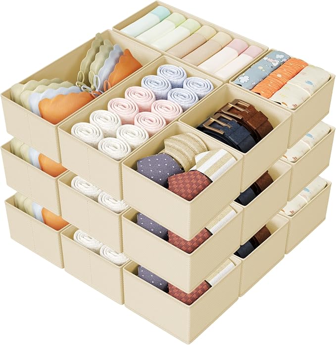 DIMJ Drawer Organizer Clothes Storage - 18 Pack Baby Dresser Organizer for Nursery, Foldable Drawer Dividers for Bedroom Closet Organization, Fabric Storage Bins for Socks, Underwears, Bras by DiMJ