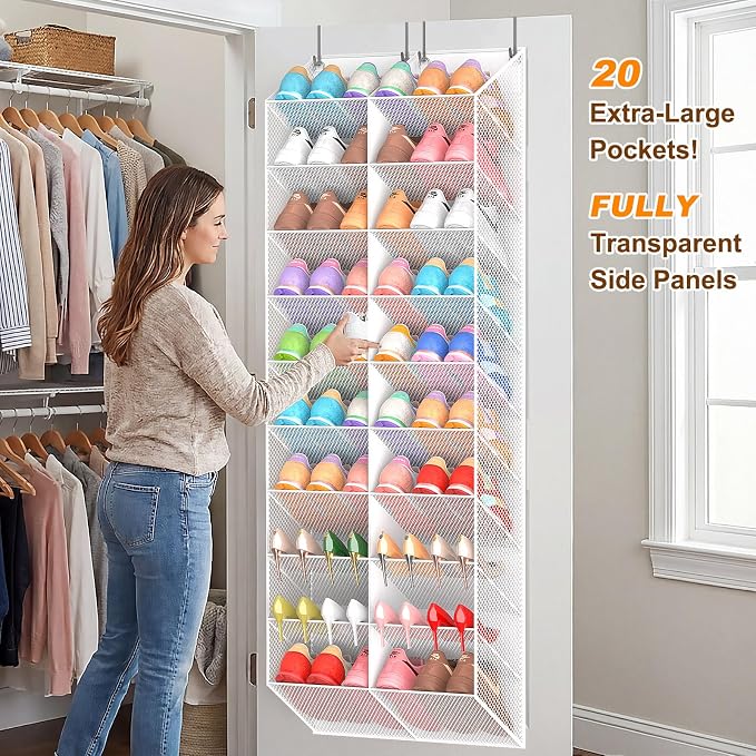 UVIAHOMI 20-30 Pairs Over the Door Shoe Organizer, Breathable Pocket Hanging Shoe Storage for Closet, 10-Tier Door Shoes Rack, Handing Shoes Holder Fit All the Family's Sneakers, Boots, Heels, White - Image 3