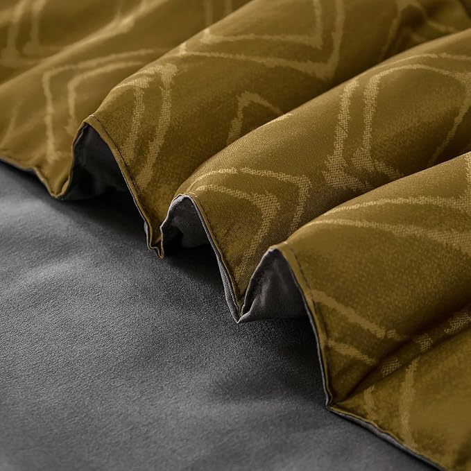 Dinjoy Gray Yellow King Size Comforter Set,Striped Boho Bed in a Bag King 7 Pieces Soft Fall Bedding Comforters Sets wiht Sheets Microfiber Complete Bed Sets for All Season