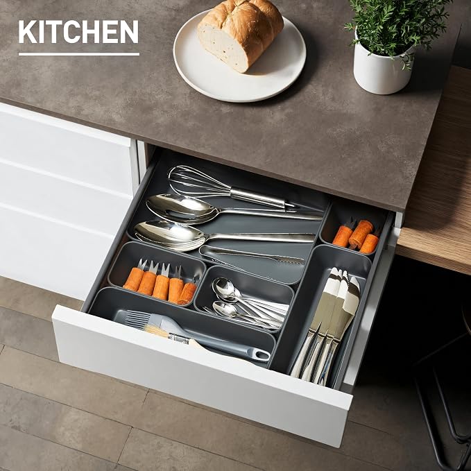 ISSEVE 8Pcs Nesting Silicone Drawer Organizer Trays, 4 Size Versatile Vanity Bathroom & Desk Drawer Organizer Set Storage Bins for Office,Kitchen,Nightstand,Black - Image 3