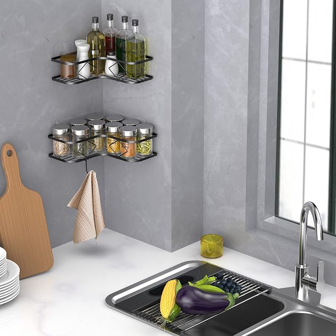 Shower Caddy, 2 Pack Corner Organizer Shelf, Rustproof Wall Mount Shower Storage Rack, No Drilling, 40 lbs Capacity (Glossy Black) - Image 7