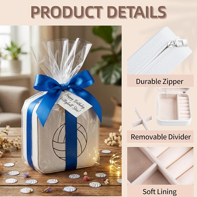 6-Pack Volleyball Portable Jewelry Box for Team Travel White Sport Jewelry Case Bulk Gifts for Volleyball Team Athletes & Sports Enthusiasts Christmas Events & Milestones - Image 3