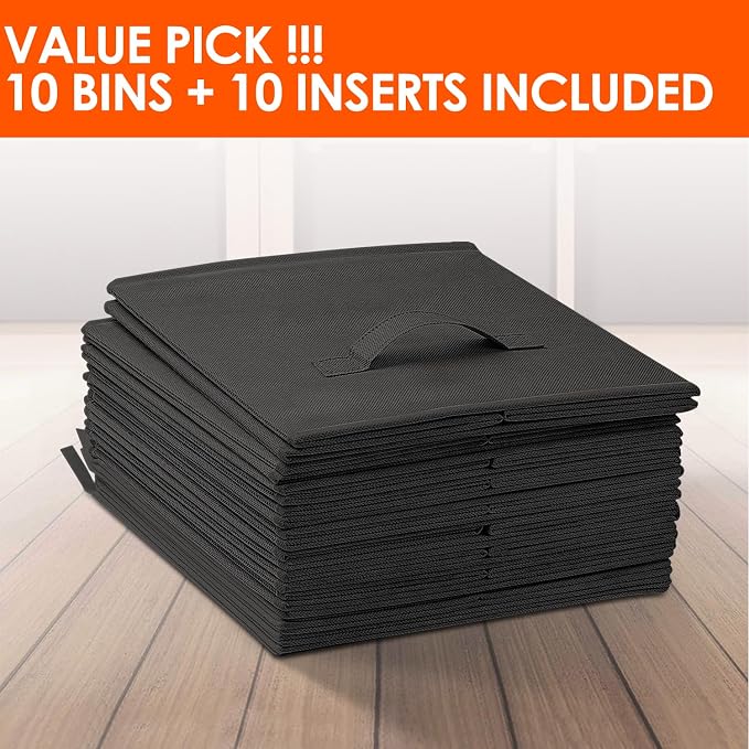 Criusia Storage Cubes, 11 Inch Clothes Storage Bins for Shelves Closet (10 Pack), Fabric Collapsible Storage Bins with Dual Handles, Cubby Storage Baskets Boxes, College Dorm Room Essentials (Black) - Image 7