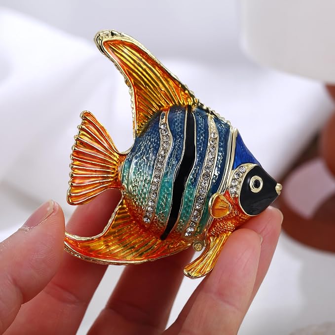 Hand Painted Animal Trinket Box for Home Decor, Hinged Jewelry Organizer Storage, Unique Personalized Collectible Keepsake Figurine Handmade Decorative Ornament Gifts (Angelfish) - Image 7