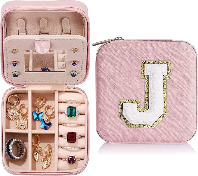 Parima Gifts for Girls - Travel Jewelry Case for Girls Jewelry Box | Gifts for Friends Women Unique Christmas Gift for Women | Friends Personalized Gift - Letter J, Pink by PARIMA