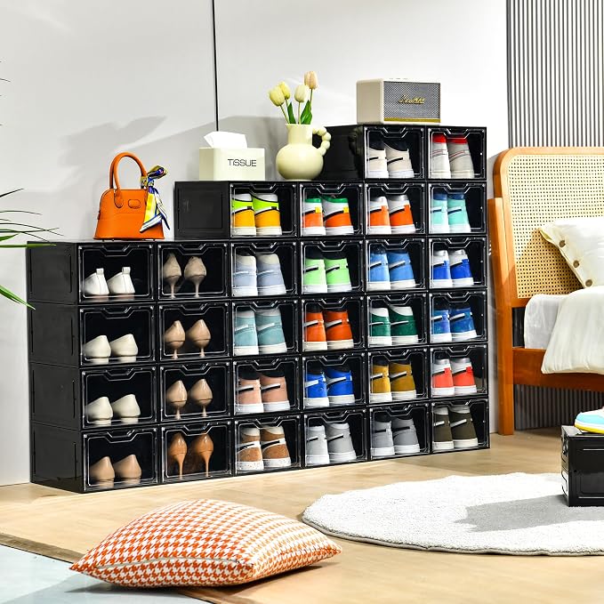 12 Pack Shoe Boxes Organizer, Magnetic Door Shoe Storage Boxes, Clear Sneaker Storage Box for Women/Men, Fit up to US Size 12 - Image 4