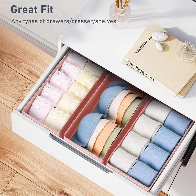 DIMJ Drawer Organizer Clothes - Underwear Organizer Small Sock Organizer Closet Organizers and Storage Box Dresser Drawer Dividers for Baby Clothes,Bra,Socks, Belt, Tie, Set of 12, Pink - Image 5