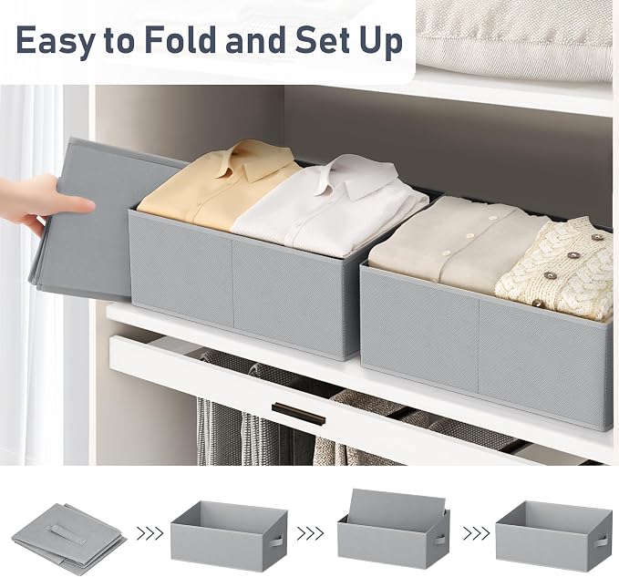 DIMJ Closet Storage Bins 6 Pack - Fabric Storage Baskets for Shelves, Large Clothes Organizers with Handles, Trapezoid Shelf Organization Storage Cubes for Purse, Toys, Books, Towel, Clothes - Image 4