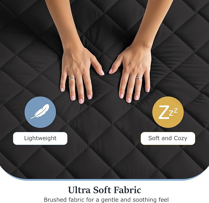 LUX Décor Twin Mattress Pad - 8 Pack - Quilted Elastic Fitted Mattress Cover Protector Upto 16 Inches Deep Pocket - Soft Breathable Noiseless Mattress Topper (Black “39 X 75”)