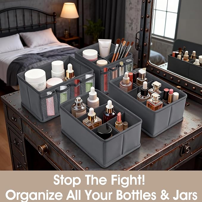 VERONLY Cosmetic Storage Bins Makeup Organizer, Adjustable Multifunction Storage Box Desk Drawer Divider for Makeup Brushes, Bathroom Countertop or Dresser, Set of 4 - Image 4