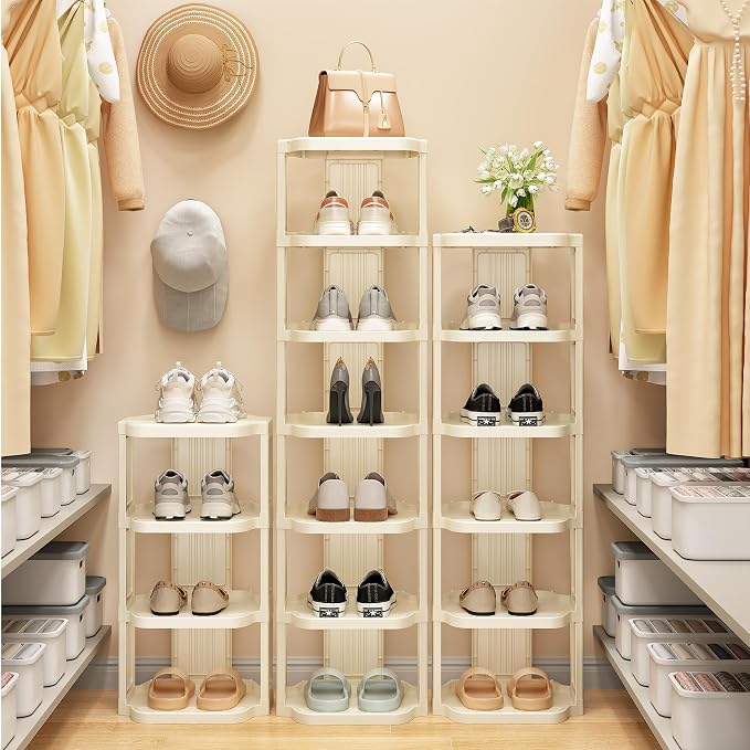 Kitstorack Vertical Shoe Rack: 5 Tiers Stackable Shoe Rack for Closet DIY Free Standing Shoe Organizer Small Shoe Shelf for Small Spaces and Narrow Spaces Plastic, White - Image 8