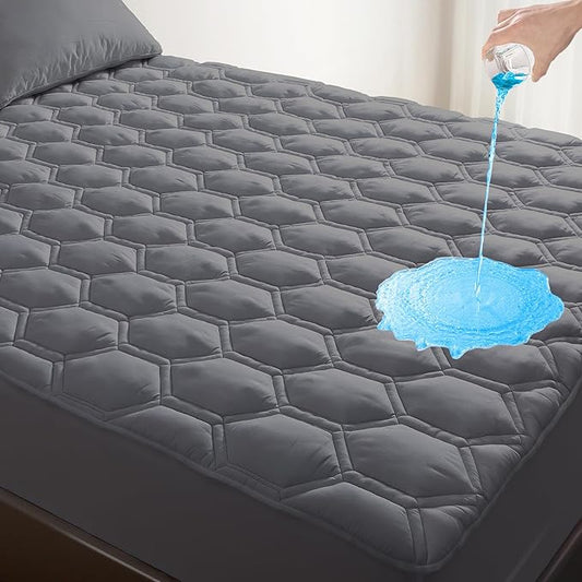 Waterproof Mattress Pad California King Size, Breathable Mattress Protector with 6-18” Deep Pocket, Gray