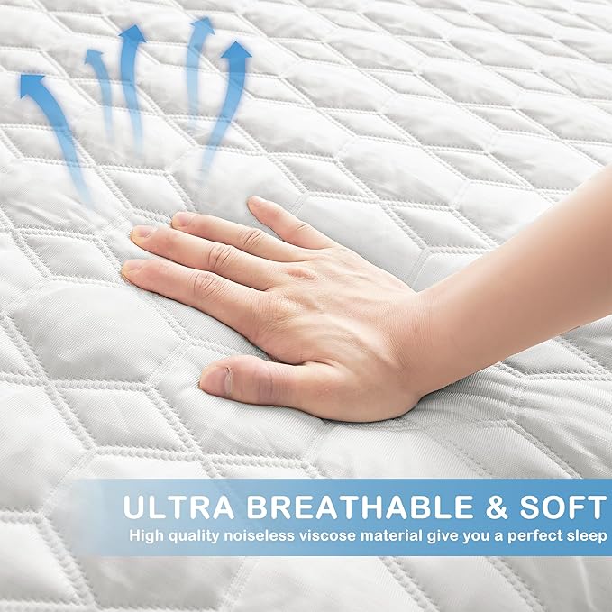 Waterproof Mattress Protector Full Size, Premium Cooling Mattress Pad Mattress Protector for Hot Sleepers, Ultra Soft & Breathable Fitted Mattress Cover with 18” Deep Pocket