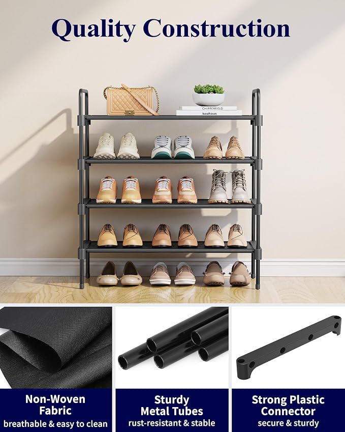 Kitsure Shoe Rack for Closet, Shoe Organizer for Front Door Entrance, Stackable Shoe Shelf, Detachable Closet Organizers and Storage, 26.6" Wide - 4 Tiers, Black - Image 6