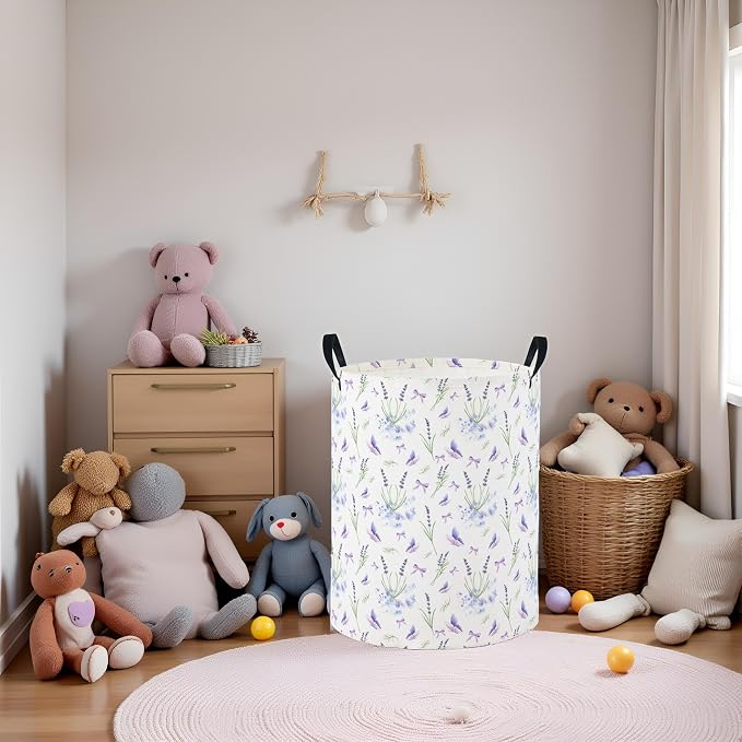 Baby Laundry Basket Baby Nursery Hamper Kids Laundry Basket Toy Storage Bin for Boys Room Decor Gift Baskets for Bedroom Bathroom(Lavender) - Image 2