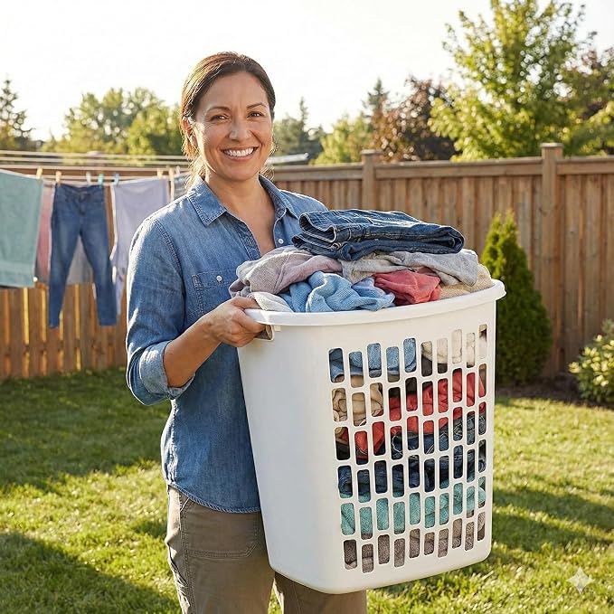 Bushel Laundry Hamper, Slim Rectangular Ventilated Plastic Clothes Basket, Heavy Duty Washing Bin With Reinforced Handles for Bathroom, Dorm, and Closet Organization, White, 1 Pack - Image 7