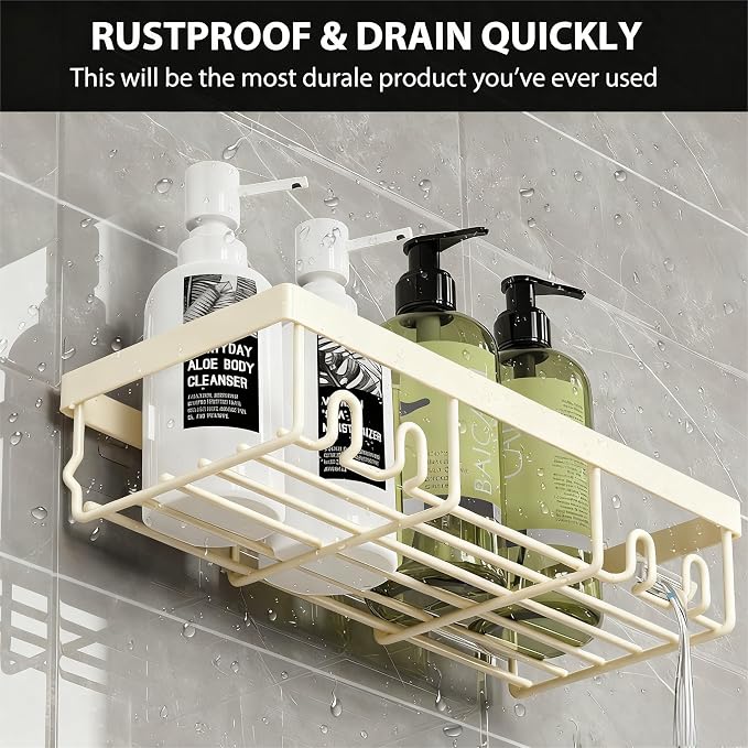 Moforoco Shower Caddy Shelf Organizer Rack, Self Adhesive Black Bathroom Shelves Basket, Home Farmhouse Wall Inside Organization and Storage Decor Rv Accessories, First Camper Apartment Essentials - Image 4