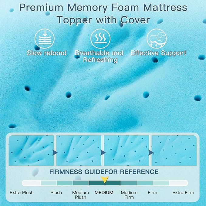 Airensky Full Size Memory Foam Mattress Topper, Cooling Gel Infused High Density Topper with Skin-Friendly Removable Cover, Pressure Relief Back Pain, CertiPUR-US Certified, (3 Inch, Full 54"x75")