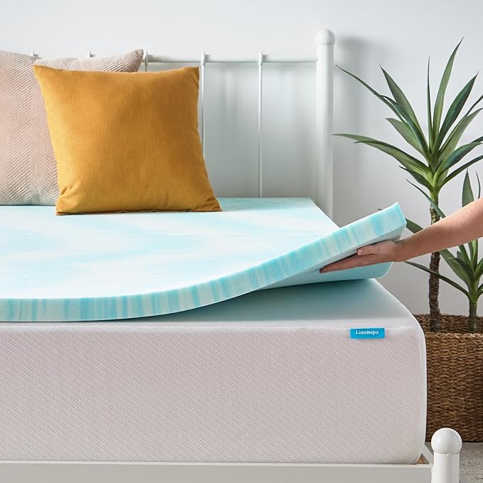 Linenspa 2 Inch Swirl Gel Memory Foam Mattress Topper, California King Size – Cooling Gel Infused, Ventilation Holes – Pressure Relieving Bed Topper – CertiPUR Certified